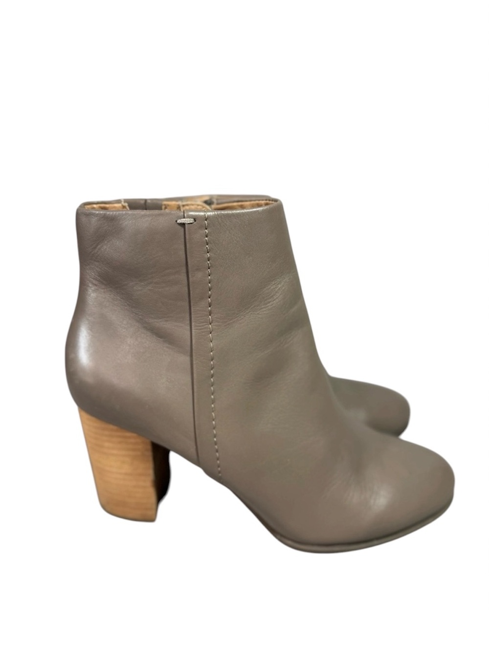 VIONIC Kennedy Taupe Leather Stacked Heel Side Zip Ankle Boots